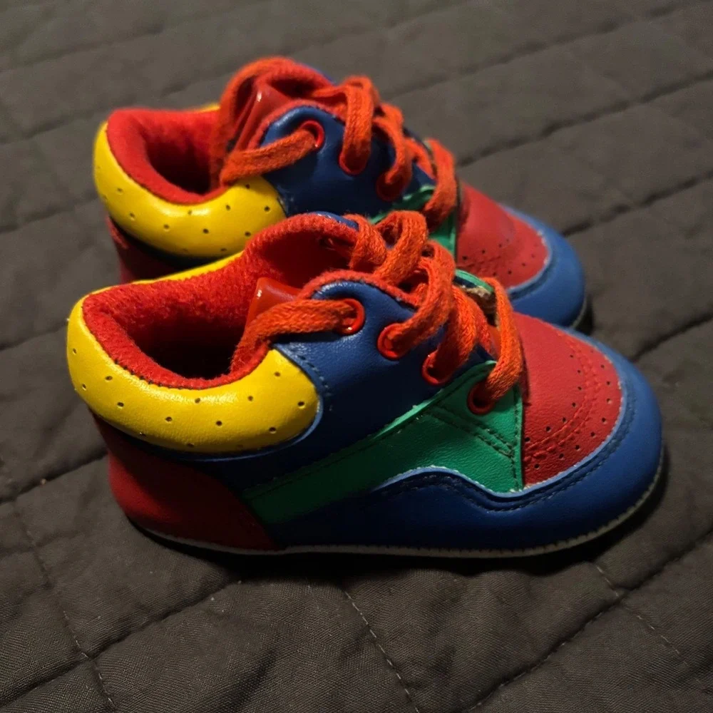 Vintage Infant Multi Color Soft Sole Sneakers Primary Blue‎ Red Yellow Shoes